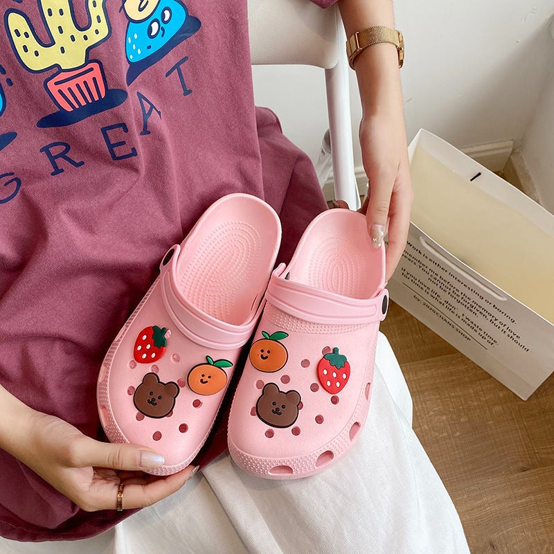 Kawaii Bear & Strawberry Summer Slippers - Non-Slip Comfort Slides
